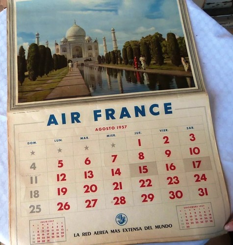 1957 DE COLECCIÓN CALENDARIO AIR FRANCE IMÁGENES DEL MUNDO COMPLETO IDIOMA ESPAÑOL - Imagen 5 de 10