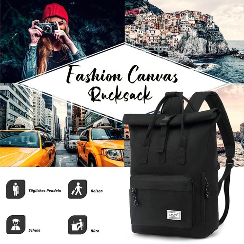 2025 Rucksack Damen Herren Arbeit Backpack mit Laptopfach Rolltop Daypack 4 Farb - Bild 1 von 34