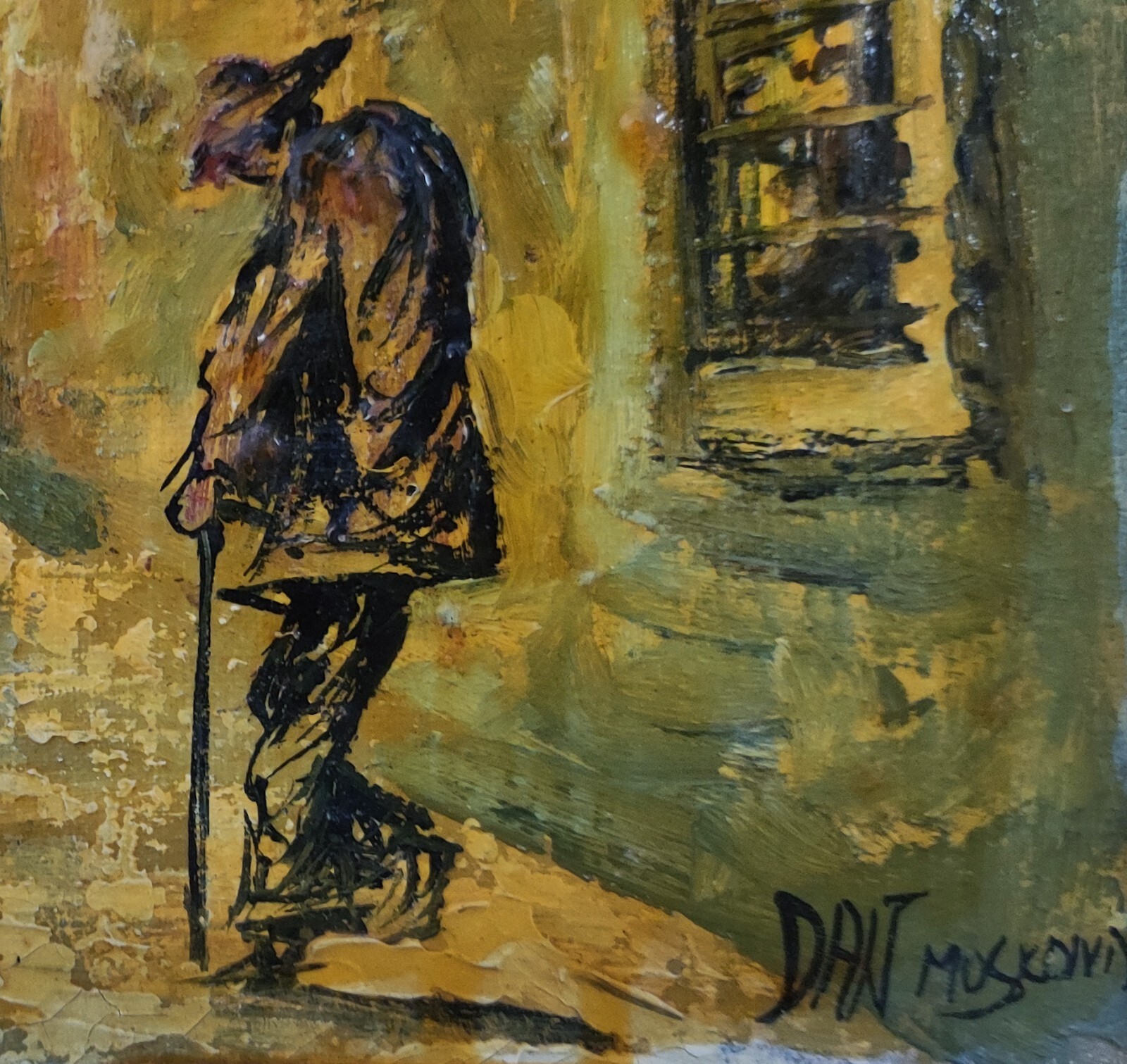 Peinture à l'huile originale sur une planche de bois - Safed City - Dan Moskona, signée - Photo 4 sur 4