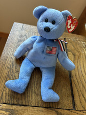 TY BEANIE BABY CUTE AMERICA THE BEAR WITH TAG PLUSH TOY AND FREE SHIPPING