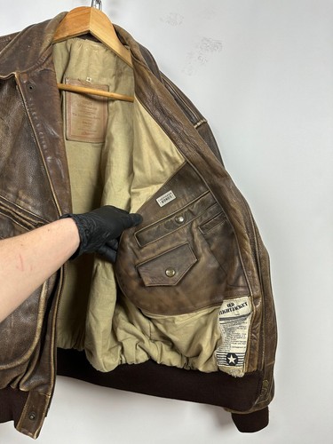 Men's Chevignon Brown Home James Heavy Flying Leather Jacket Size L - Picture 20 of 24