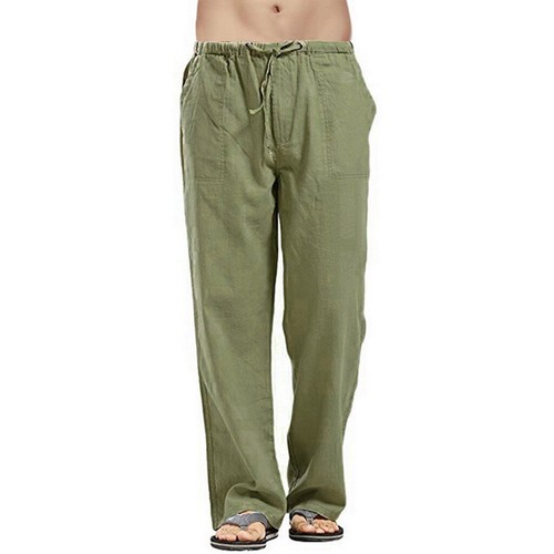 Men Solid Color Linen Multi-pocket Straight Casual Pants Breathable - Picture 4 of 22