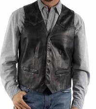 Scully Vest Men's 44 Chest Black Leather Frontier Western Rancher Button Front