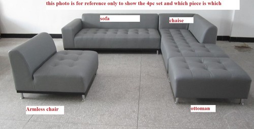 Modern gray Leather Sectional 4pc set Sofa + chaise+ chair + ottoman set #1707 - Picture 3 of 5