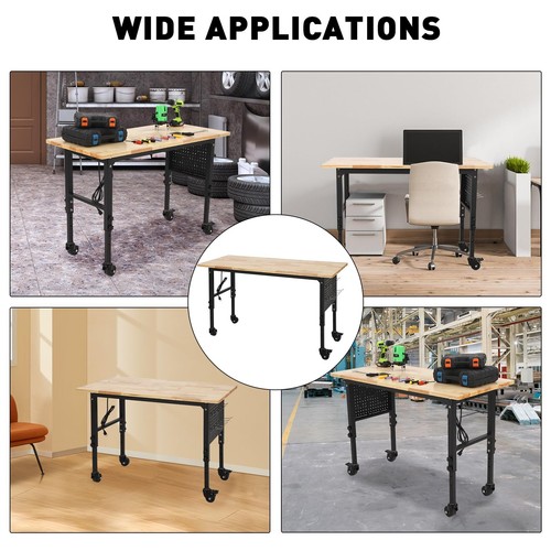 60"x24" Adjustable Workbench Heavy Duty Work Bench Table w/Pegboard and Wheels - Picture 7 of 9