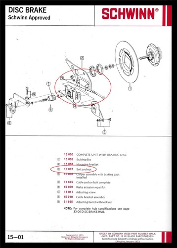 Tornillo de montaje de freno de disco Schwinn/tuerca Krate bicicleta-Manta Ray 1972-73 freno de disco - Imagen 4 de 6