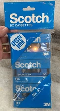 Vintage 1980s 3-Pack Scotch/3M BX Cassette Tapes 60 min Low Noise Sealed/New