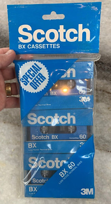 Vintage 1980s 3 Pack Scotch 3M BX Cassette Tapes 60 min Low Noise Sealed New