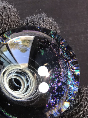 Glass Marble 38mm Deep Space W/ 2 Rainbow Sphere Opals, 24k Gold Fume Sculpture - Picture 20 of 24