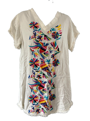 Judith March Womens White Style Boho Tropical Bird Embroidered Shift Dress Small
