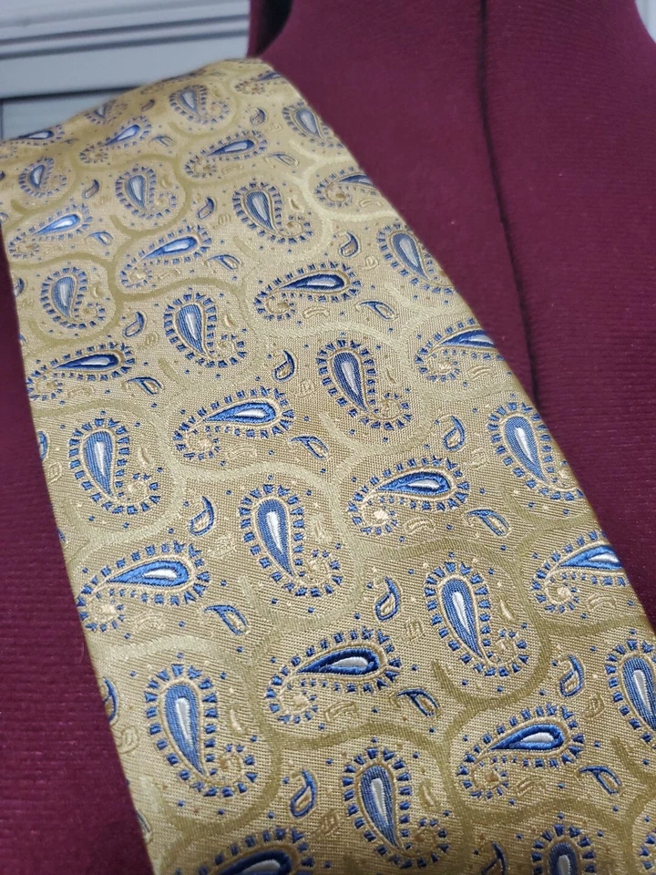 Corbata Vesuvio Napoli Dorada Azul Pasiley Para Hombre Hecha en Italia Pura Seda Hecha a Mano Foto 2 de 4