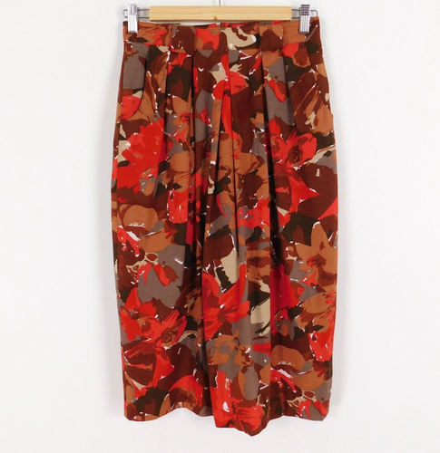 Traje Falda Floral Rojo y Marrón Vintage M&S Talla 10 Clásico Vestido Eléctrico Años 80’s - Imagen 2 de 12