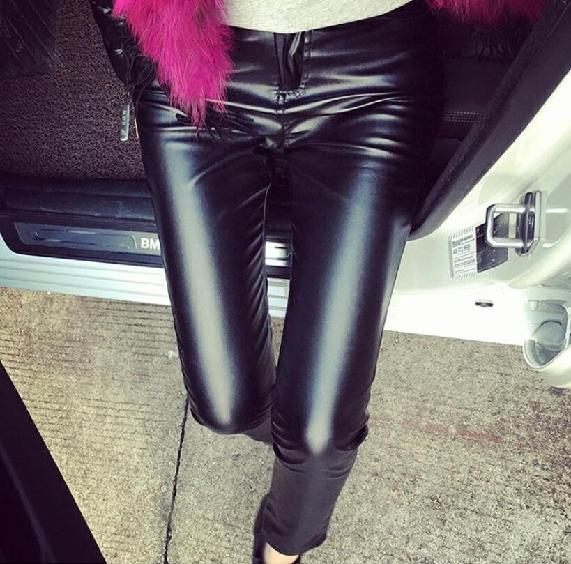 faux leather stretch trousers