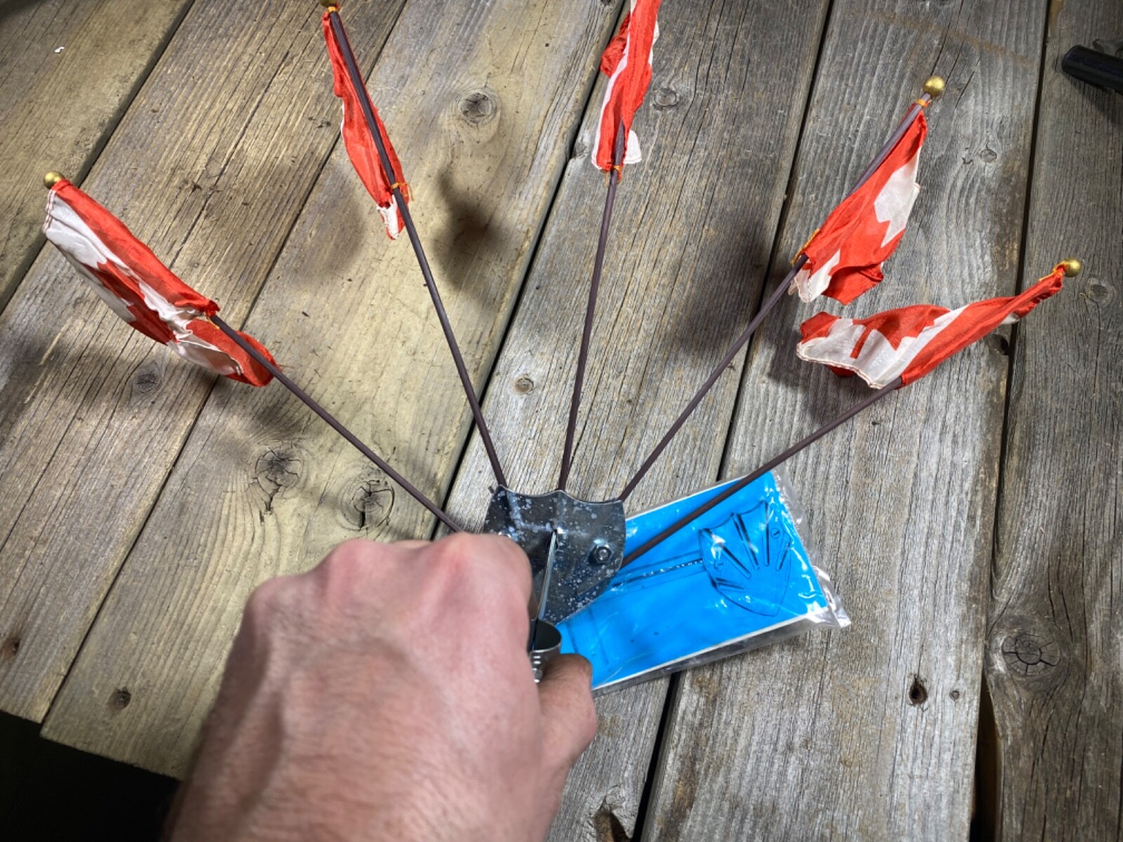 VINTAGE ANTIQUE BIKE BICYCLE FLAG HOLDER 5 FLAG HOLDER JAPAN CANADA