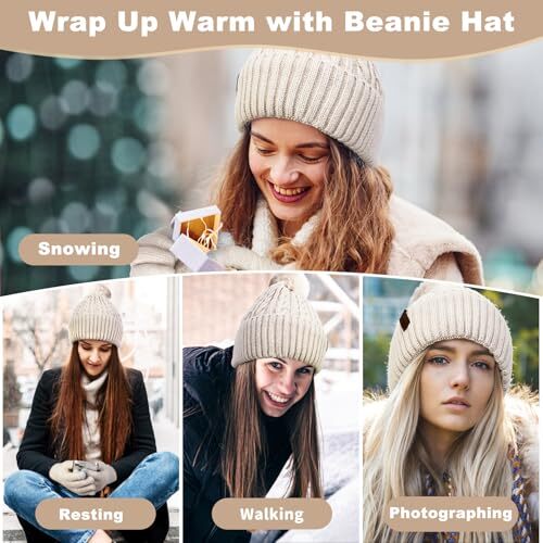 3Pcs Winter Beanie Hat Scarf Gloves Set for Women Thick Warm Knit Oatmeal - Bild 6 von 6