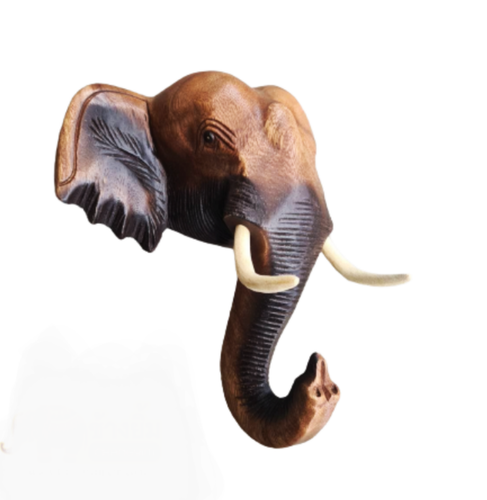 Handcrafted Wooden Elephant Head Wall Decor Size S - 6 X 6 Inches - Picture 3 of 7