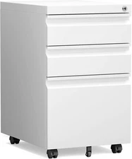 Mobile File Cabinet with Lock Under Desk Metal File Folders Rolling Cabinet