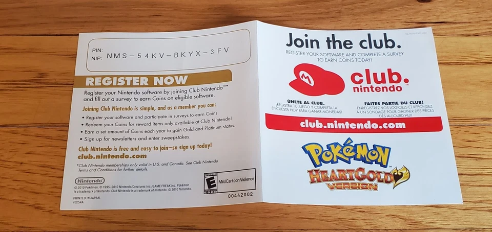 Pokemon Versión HeartGold Nintendo DS Club Nintendo Rumble Inserto Solo SIN Manual Foto 2 de 4