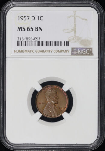 1957-D Lincoln Wheat Cent NGC MS-65 BN Toned - Freshly Graded From OG Mint Set - Picture 1 of 2
