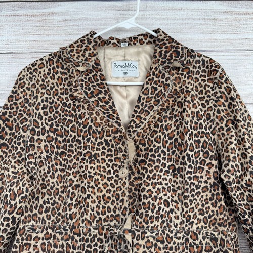 Pamela McCoy Collections Leopard Print Leather Blazer Women's Large Beige - Picture 3 of 15