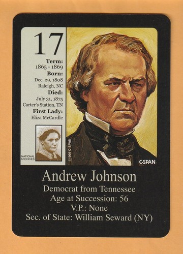 Andrew Johnson 1992 Little Debbie U.S. Presidents #17 13Q