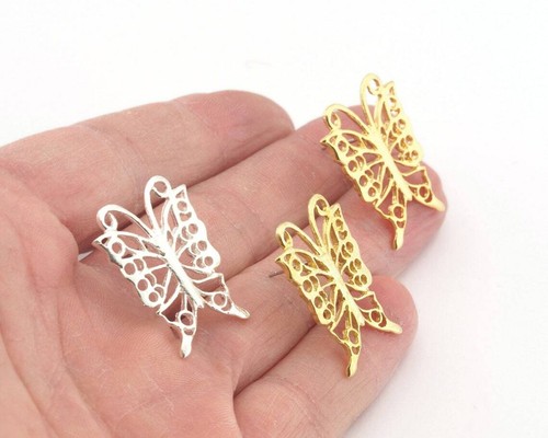1 par de pendientes de tachuelas mariposa oro brillante plata, latón crudo 27,5x21 mm 4576 - Imagen 2 de 2