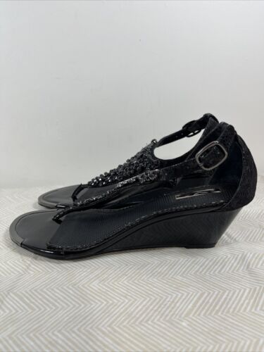 Alex Marie Women’s Black Sandals With Rhinestone Beaded Artisan Wedge Sz 8.5M - Picture 2 of 14
