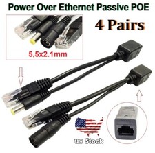 4 Pairs Network Adapters Passive PoE Injector And Splitter Kit With 5.5x2.1 mm