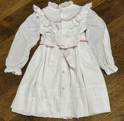 Vintage Bryan Girls Dress Size 6 White With Red Dots and Lace - Picture 2 of 4