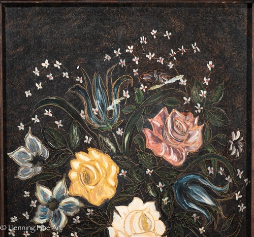 Vintage Folksy Oil Painting Floral Still Life Roses Signed & Framed RM Ruiz - Picture 3 of 9