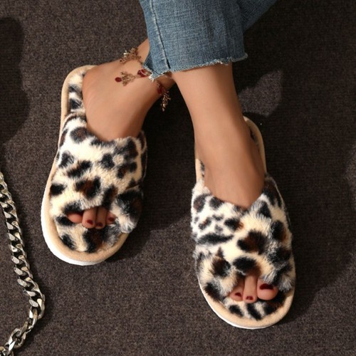 Indoor Women's Plush House Slippers Open Toe Fuzzy Home Shoes for Women