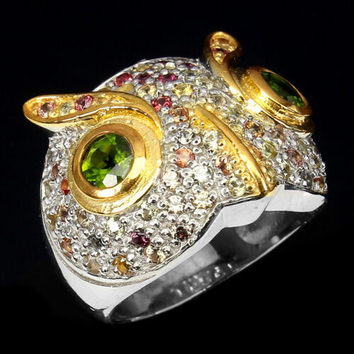 Verano 925 Anillo de Plata Redondo Cromo Diópsido Zafiro Gema Natural Joyería - Imagen 2 de 10
