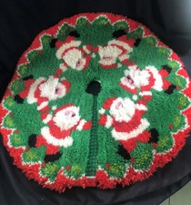 Vintage Latch Hook Rug Handmade Santa Christmas Tree Skirt