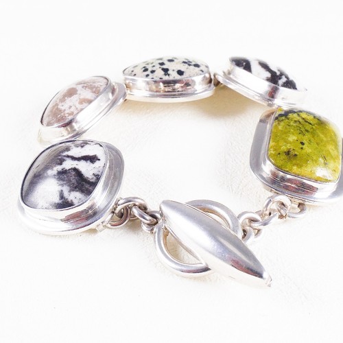 Silpada 925 Sterling Silver Large Multi Jasper Gemstone Toggle Bracelet Vintage - Picture 8 of 15