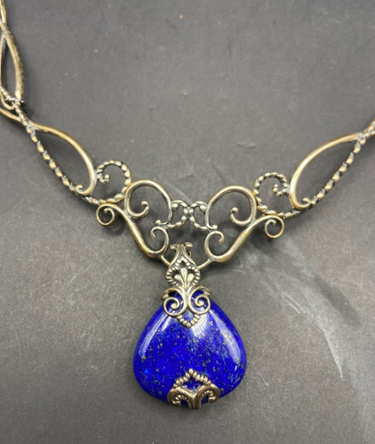 Carolym Pollack Lapis Lazuli Pendant Necklace Blue 925 Sterling Silver Filigree - Picture 17 of 20