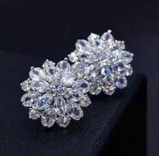 3Ct Lab Created VVS1/D Diamond Flower Women's Stud Earrings 14K White Gold Over