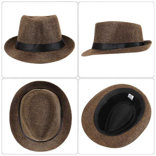 Men Women Straw Jazz Fedora Hat Trilby Cuban Sun Cap Panama Short Brim Summer US - Picture 13 of 17