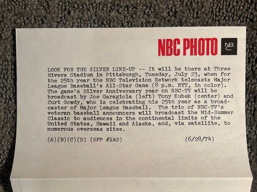 Joe Garagiola,Curt Gowdy,Tony Kubek,Don Merideth,Al Degrogati - 5 Press photos - Foto 12 di 17