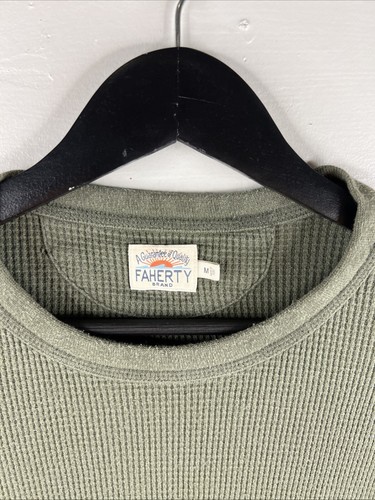 Faherty Shirt Adult Medium Olive Green L/S Thermal Waffle Knit Cotton Men B72 - Picture 5 of 11