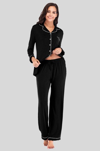 Collared Neck Long Sleeve Loungewear Set with Pockets - Picture 45 of 69
