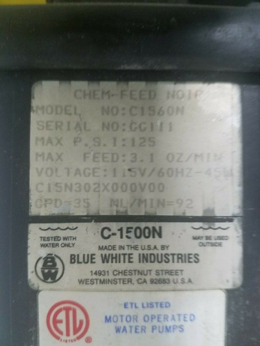 Chem-Feed C-1500N Feed Metering Pump 3.1 OZ / Min. 110V - Picture 7 of 7