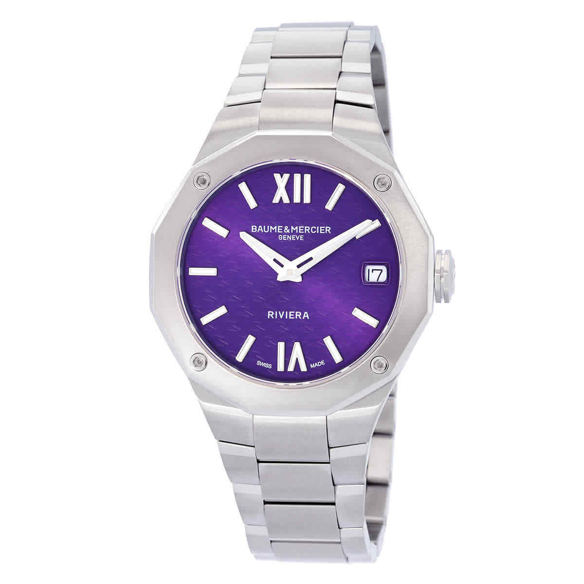 Женские часы Baume et Mercier Riviera с кварцевым фиолетовым циферблатом M0A10728