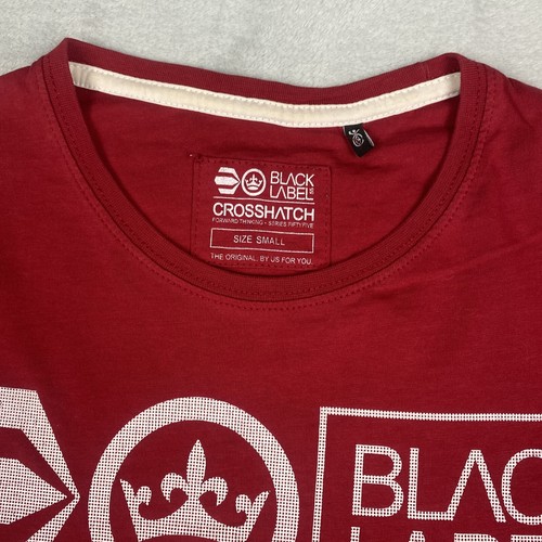Black Label Mens Shirt Small Red Cross Hatch T-Shirt Top Cotton Logo - Picture 3 of 8