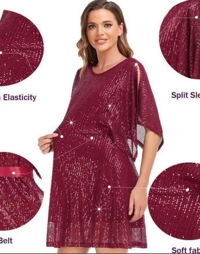 Mujeres Sexy Vestido de Noche Corto Manga Corta Cuello Redondo Lentejuelas Cóctel Baile de graduación 1259 - Imagen 6 de 12