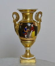 VASE PORCELAINE de PARIS, empire, cygne, très joli vase ancien, 23,50 cm .