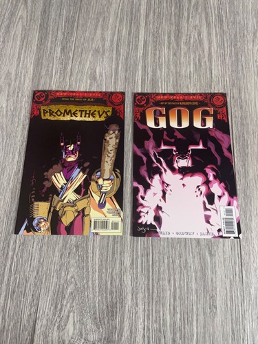 DC Pages of JLA New Year's Evil 2 comic lot 1998 #1 Prometheus & #1 Gog - Picture 1 of 13