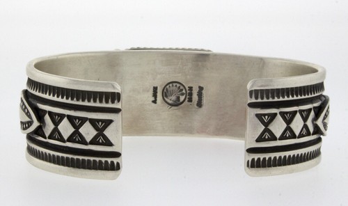 Natural Birdseye Kingman Turquoise 3-Stone Bracelet By Navajo Artist Albert Jake - Bild 5 von 6