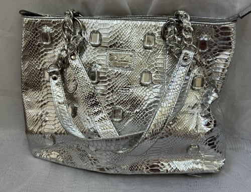 Diane Gilman Silver Python Satchel Handbag - Picture 3 of 11