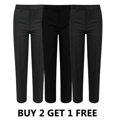 EX M/&S Boys Plus Fit School//Formal Trousers Generous Size Sturdy Short Leg Wider Adjustable Waist 2-16 Yrs Black Grey