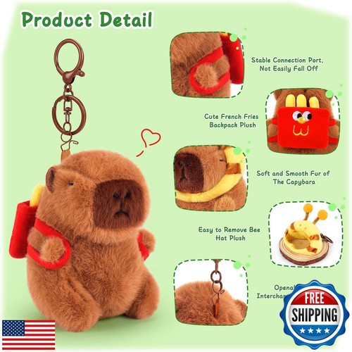 Achwishap 2PCS Capybara Plush Keychain,Cute Keychain Capybara Stuffed Animal, - Picture 3 of 5